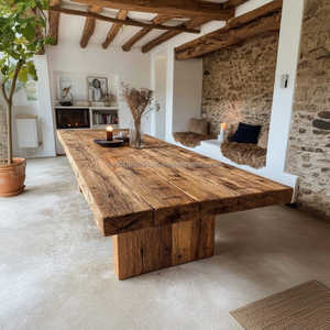 Ensemble de table à manger rectangulaire en bois massif |   Meubles de salle à manger écologiques faits à la main au design moderne pour appartement, 6 places - Product Image 1