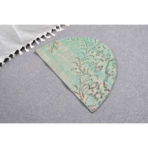 Tapis Turc Vintage Moderne 2.5X1.5 pieds Vert Beige Patchwork Design Fait Main Laine Seagrass Fourrure Latex Couloir Classique - Product Image 2