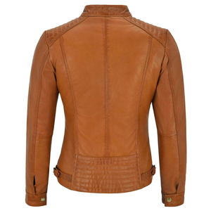 Chaqueta de lona transpirable de cuero genuino a la moda para mujer, abrigo de motorista de manga larga con cremallera sólida, botón de talla grande para Otoño e Invierno - Product Image 5