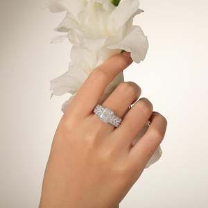 Jeulia <b>Vintage</b> Flower Cluster Radiant Cut Engagement <b>Ring</b> in White <b>Gold</b> Over Copper - Product Image 5