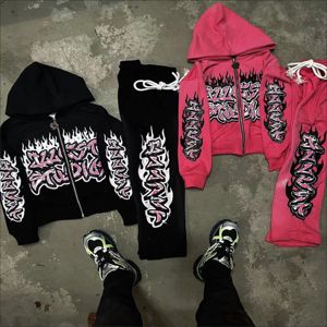 Streetwear Sweat-shirt personnalisé deux pièces pour hommes, sweat à capuche et pantalon évasé assortis, survêtement décontracté, mode athlétique, lavage à l'acide. - Product Image 4