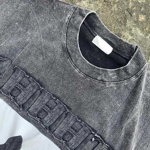 เสื้อปักลายตัวอักษรวินเทจสำหรับผู้ชายเสื้อฮิปฮอปแอซิดแบบปกติสำหรับล้างหน้าจอให้แห้งเร็ว - Product Image 3