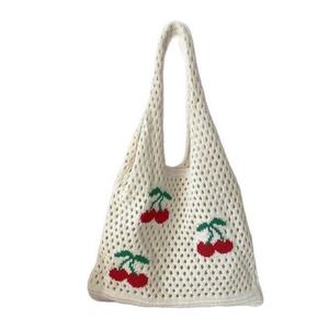 Bolso Tote de Gran Capacidad Tejido a Crochet con Diseño de Cerezas para Verano 2025, Bolso de Hombro Tejido Calado para Playa - Product Image 5