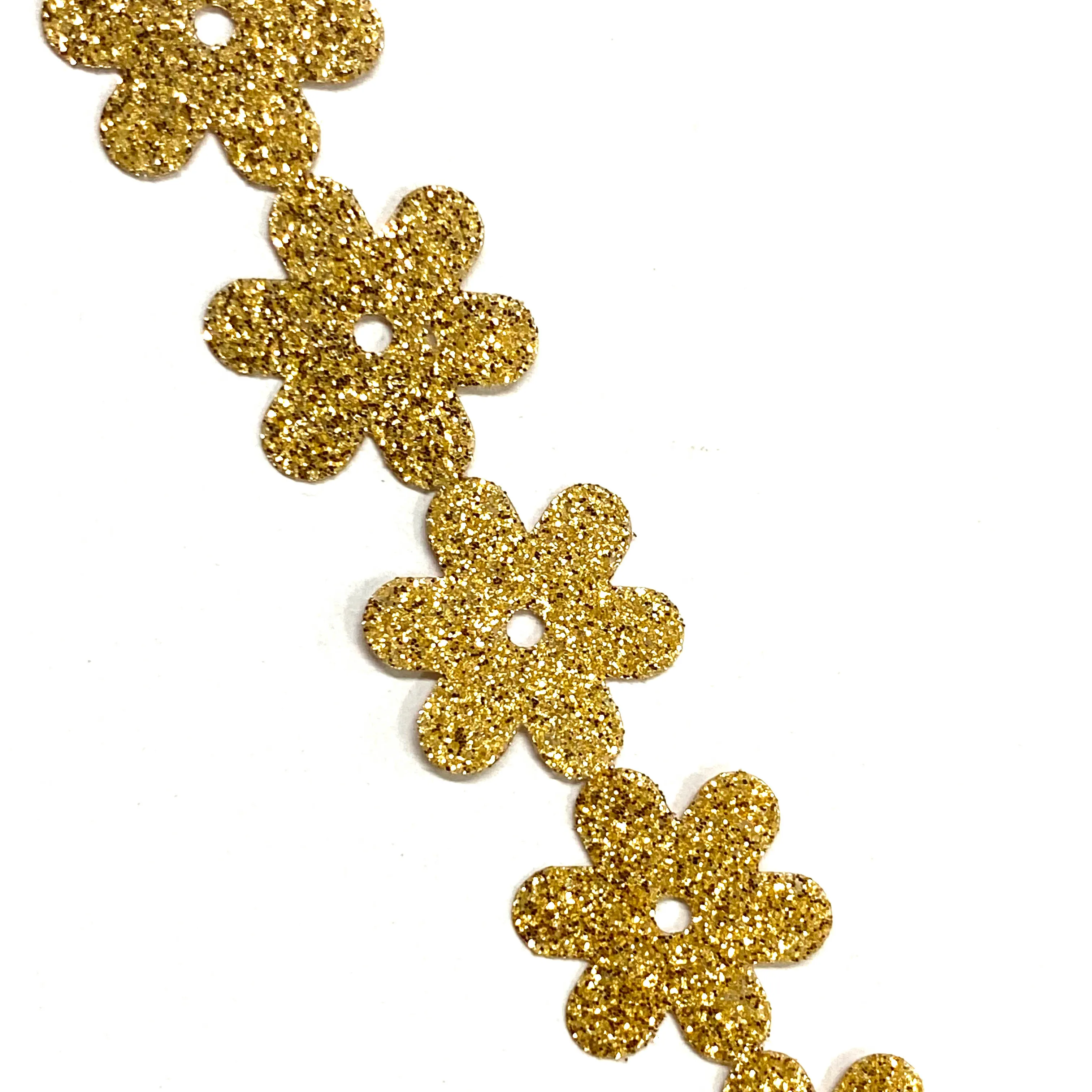 Indiano e pakistano oro paillettes metallizzato Glitter fiore pizzo Trim 10MM per abiti e indumenti offerte all'ingrosso