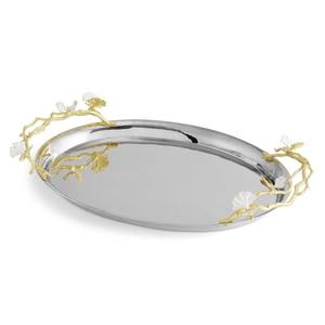 Stainless Steel Lade Free Brass Flower & Leaf Branches Attach Beautiful Design Shape Gold Branches Handle <b>Tray</b> - Product Image 5