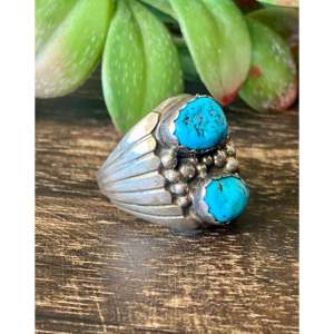 Navajo Handmade Kingman <b>Turquoise</b> Sterling Silver Statement <b>Ring</b> Size 10.5 - Product Image 3