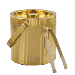Seau à glace en acier inoxydable martelé Design vin bière et champagne seau avec pince finition plaquée or pour bars et fûts - Product Image 1