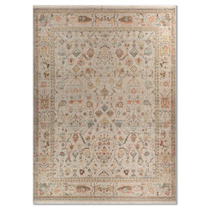 Tapis en laine afghane noué à la main Someplace in Time, motif médaillon, couleur ivoire, pour usage domestique - EA-3009 (Cs-04) - Product Image 1