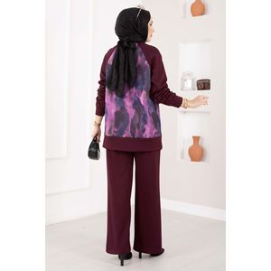 Set Hijab Due Pezzi <span class=keywords><strong>Lina</strong></span> Burgundy Stile Casual con Design a Motivi Autunnali - Product Image 4