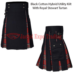 Kilt utilitaire hybride moderne fait à la main pour hommes Style écossais coton noir avec plaque de tartan Royal Stewart taille personnalisable - Product Image 6