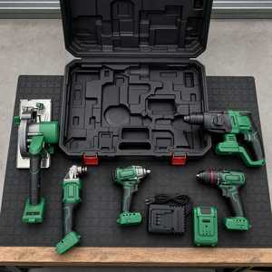 Set di Utensili Elettrici Industriali Senza Fili: Smerigliatrice Angolare Brushless, Martello Rotativo, Avvitatore a Impulsi, Trapano Avvitatore con Caricabatterie e Valigetta - Product Image 5