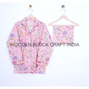 100% Cotton Soft Breathable Spring Pajama Set Casual Night Plus Size Elegant Vintage Floral <b>Printed</b> Design V-Neck Turn Collar - Product Image 6