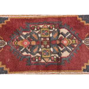 Turkish Vintage Rug, 1.6x3.4 ft Small Rug, <b>Red</b> Gray Moroccan <b>Wool</b> Rug - Product Image 3