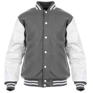 Varsity Letterman Veste Gris Laine Corps Blanc Manches En Cuir Classique Lycée Collège Style CollegeBaseballjacket pour hommes - Product Image 1