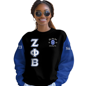 Sudadera de Forro Polar con Cuello Redondo Zeta Phi Beta para Mujer, Letra Griega de la Hermandad 1920, Top Azul - Product Image 4