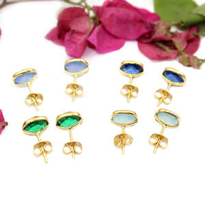 Vintage Verde Onyx Hydro Cuarzo Cojín Forma 6MM 22KGold Plated Bisel Ajuste Stud Pendiente Para Mujeres Joyería al por mayor Fiesta - Product Image 6