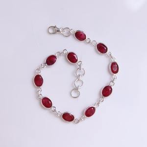 Boho Style <b>Gold</b> Plated 925 Sterling Silver Ruby Gemstone Chain & Link <b>Bracelet</b> Handmade Jewelry <b>for</b> <b>Women</b> Wedding or Party Gift - Product Image 5