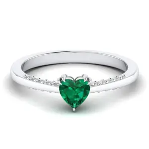 हस्तनिर्मित 18k ठोस सफेद सोने की अंगूठी हार्ट कट प्राकृतिक हीरा पन्ना रत्न की अंगूठी के लिए महिला सरल शैली हीरे की अंगूठी
