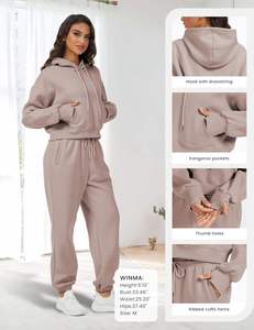 SUDADERO de algodón 100%, conjunto ligero con capucha, cierre de cordón, invierno, ecológico, lavado a la piedra, estampado de diamantes de imitación adornados - Product Image 6