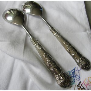 Servidor de ensalada de Metal con mango en relieve Natural, acabado plateado para el hogar y hoteles, juegos de servidor de ensalada decorativos de mesa - Product Image 3