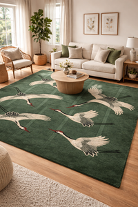 พรมขนสัตว์ทอมือลายเครนสีเขียว ราคาประหยัด ขนาด 10x12 ฟุต |   พรมปูพื้นห้องนั่งเล่นสไตล์โมเดิร์นแบบขนสั้นและขนยาว - Product Image 4