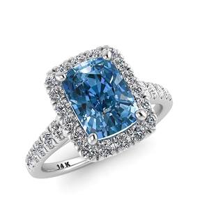 Anillo de compromiso solitario de diamante cultivado en laboratorio de corte brillante radiante azul clásico accesorio de fiesta de boda elegante de oro blanco de 14 quilates - Product Image 3