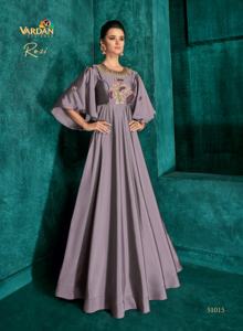 Vestido Anarkali DE TRABAJO bordado de seda satinada de diseñador por FabZone - Product Image 3