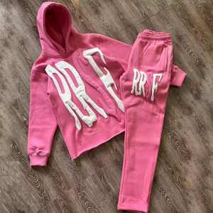 Custom Winter Regular Fit <b>Jogger</b> Sweatsuits Puff Printed Rhinestone Sweatpants Hoodie Set Tracksuit 2 Piece Street Wear 100% - Product Image 2