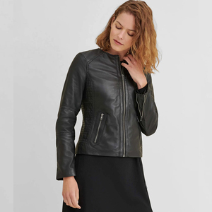แจ็กเก็ตหนังแท้สำหรับผู้หญิง, แจ็กเก็ตรถจักรยานยนต์หนังแกะพร้อมแจ็กเก็ตสไตล์ครอปหนังแท้สำหรับผู้หญิง - Product Image 4