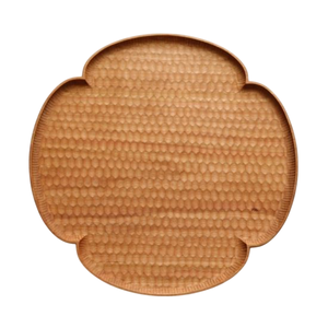 Plateau de service en bois sculpté à la main en forme de fleur, plateau décoratif en bois naturel texturé en nid d'abeille pour sushi, en-cas, pain et vaisselle de cuisine - Product Image 1