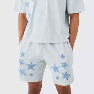 Conjunto de pantalones cortos bordados desgastados personalizados para hombre de alta calidad, 2 uds., esquema de varios colores, que incluye camisetas, medio logotipo con - Product Image 6