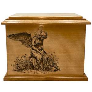 Urna de cremación de Ángel de duelo con personalización, urna de cremación grabada de madera de tamaño adulto para cenizas humanas - Product Image 4