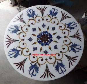 Beautiful Round Shape Best Quality White Marble Indian Handmade Standard Quality Inlay <b>Work</b> <b>Table</b> Top With Luxury Style <b>Tables</b> - Product Image 1
