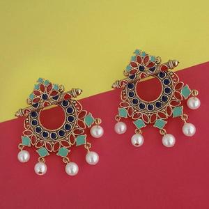 Kriaa Multicolor Meenakari Boucles d'oreilles pendantes en perles plaqué or Style goutte Trendy Classic avec diamant pour Parties-1314221G - Product Image 1