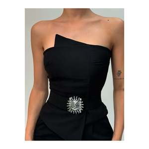 Elastic Women's Belt with <b>Silver</b> Buckle, <b>Jacket</b> Belt, Shirt Belt, Dress Belt - Black-<b>Silver</b> - Product Image 1