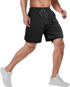 Short de sport à séchage rapide pour homme Pantalon de survêtement 2 en 1 solide de style bermuda pour l'entraînement de basket-ball et la course à pied avec logo personnalisé - Product Image 3