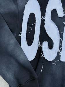 Sudadera Corta con Cierre, Estilo Vintage, con Bordado, Parches, Apliques Desgastados, Gráfico Personalizado, Lavado Ácido, 100% Algodón - Product Image 5