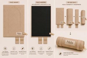 Tapis de prière pliable en daim personnalisé avec poche Qibla et cordon de serrage, motif floral neutre - Product Image 3
