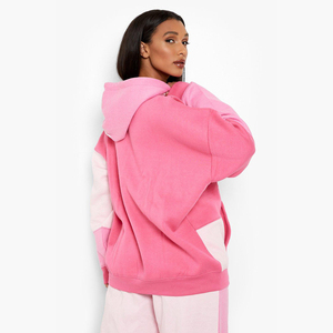 100% coton en gros grande taille Boxy Fit manches longues pull sweats à capuche vierges épissure couleurs possédez votre conception sweats à capuche pour femmes OEM - Product Image 2