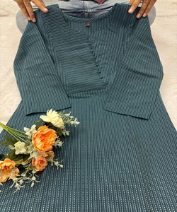 KURTI MODERNO DE ALGODÓN KATHA CON HERMOSO DISEÑO, ROPA DE OFICINA, PRECIO AL POR MAYOR, PRENDA ÉTNICA, COLOR VERDE AZULADO - Product Image 4