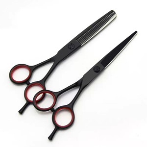 Tijeras de peluquero negras superiores hechas a medida con mango de cerámica para adelgazar la tijera de pulido de acabado de corte de pelo - Product Image 1