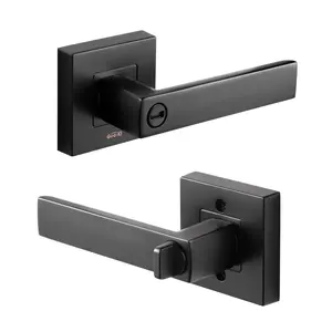 Goo-Ki重型平板黑色方形隐私室内门杆卧室和浴室门把手无钥匙床/浴室锁套装