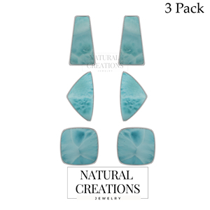 Pendientes de Plata de Ley 925 de Primera Calidad con Larimar, Forma Cuadrada Semi-Trillón, Cierre de Mariposa, Engaste de Bisel, para Bodas y Fiestas - Product Image 2