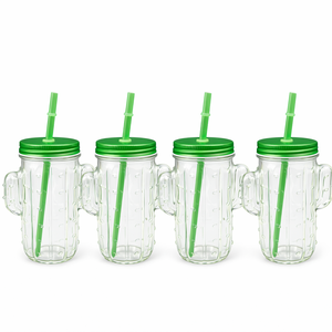 Vaso de vidrio de cactus de 400ml con tapa y pajita, jarra reutilizable para bebidas, vaso para café helado, burbujas, fiestas de verano, OEM ODM - Product Image 5