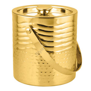 Stainless Steel Premium Heavy Double Wall Ice Bucket in Half <b>Hammered</b> Gold Color with a Stylish Classic Design - Product Image 1