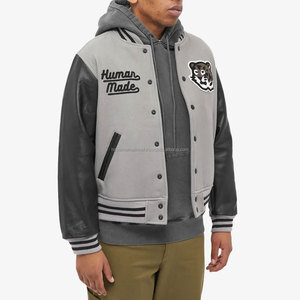 Veste universitaire en cuir de haute qualité pour homme, hiver, logo personnalisé, broderie, patchwork, streetwear, col montant, veste bomber - Product Image 3