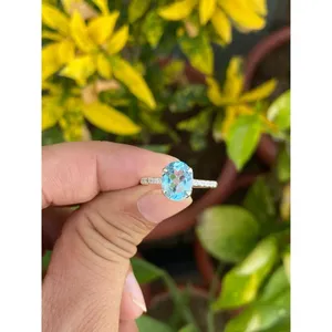 Oval Blue Topaz Engagement Ring 925 Sterling Silver Handmade Gemstone Ring Wholesale Jewelry Supplier - Product Image 1