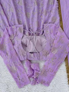 Terlihat terbaik warna desain yang indah Faux berat kain Georgette 3/4 pola lengan panjang lantai gaun Maxi dengan Dupatta Set - Product Image 6