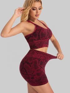 2026 <b>Red</b> Printed Yoga Set High Waist Shorts <b>Crop</b> <b>Top</b> Seamless 2 Piece Halter Neck Sleeveless Spandex Polyester - Product Image 2