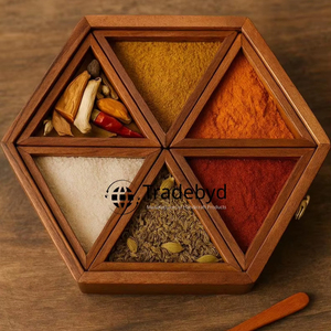 Caja de especias de madera rústica para el hogar Cocina Almacenamiento de especias Hierbas y condimentos Tradebyd - Product Image 2